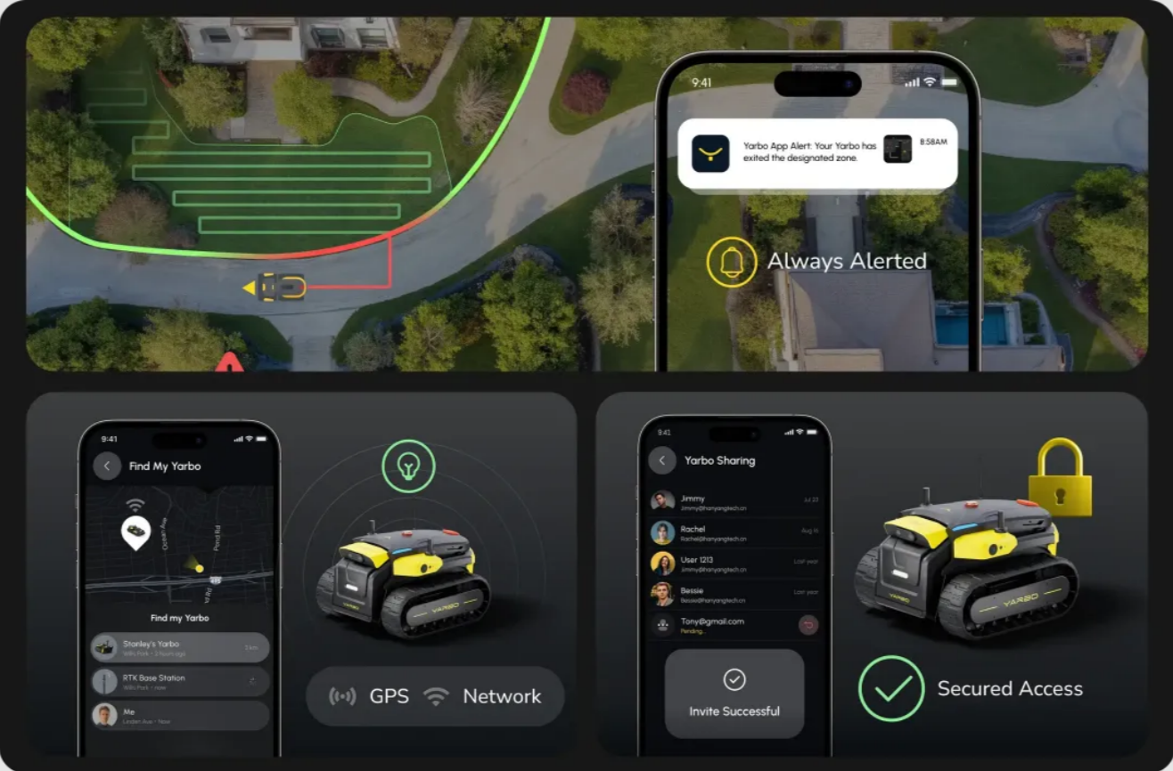 enhanced-security-yarbo-app various depictions of Yarbo app features